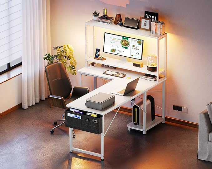 ODK 53 Inch L Shaped Desk with LED Lighting, Reversible Gaming Desk with Power - Image 8