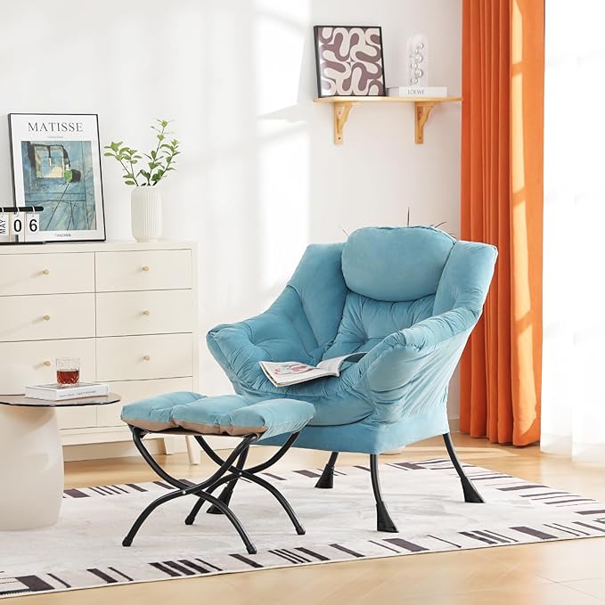 Cozy Lazy Chair and Ottoman, Large Contemporary Accent Lounge Chair Set - Image 6