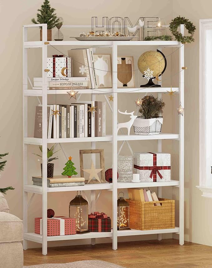 FATORRI Bookshelves and Bookcases, 5 Tier Tall Wood Metal Bookshelf, 51in Wide by FATORRI