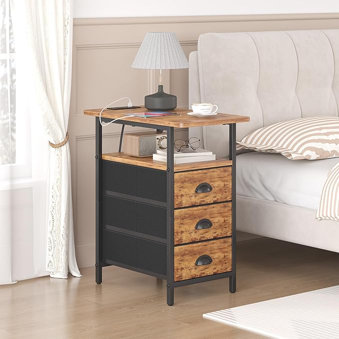 End Table with Charging Station, Side Tables Livingroom with USB Ports and - Image 6