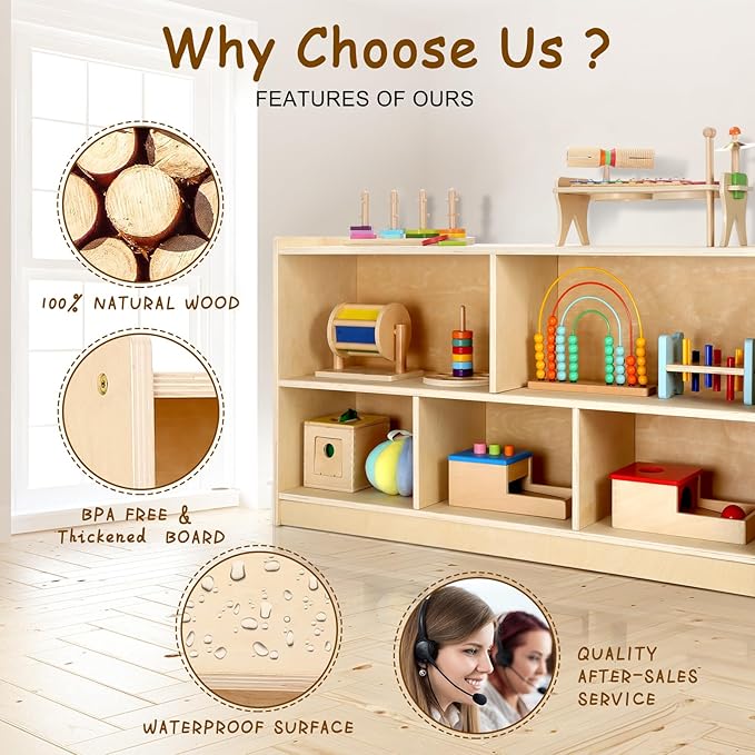 wingyz Wooden Storage Cabinet, 5-Section Montessori Bookshelf, Kids Toy Storage - Image 4