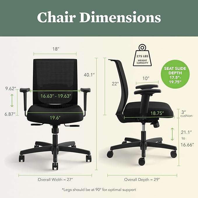 HON Convergence Ergonomic Office Chair, Breathable Back Support Mesh, - Image 3