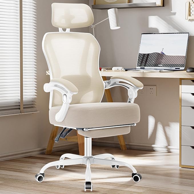 Ergonomic Office Chair with Footrest, Ultra Thick Reclining Desk Chair with by TUKAKA