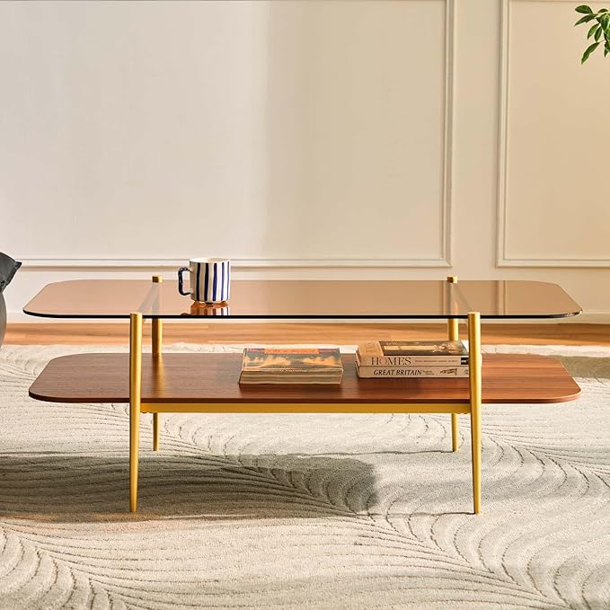 AGV LIGHTING Tadio Large Glass Coffee Table, Mid-Century Modern Coffee Table - Image 5
