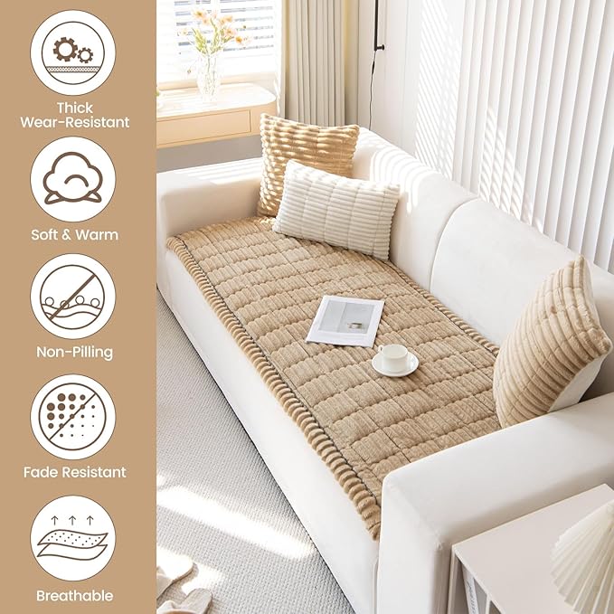 OTOB Sofa Covers for 3 Cushion Couch Washable, Fuzzy Non Slip Pet Friendly - Image 2