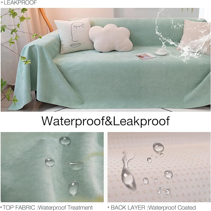 STACYPIK Thick Dual Waterproof Couch Cover Water Resistant Sea Green Sofa Cover - Image 7