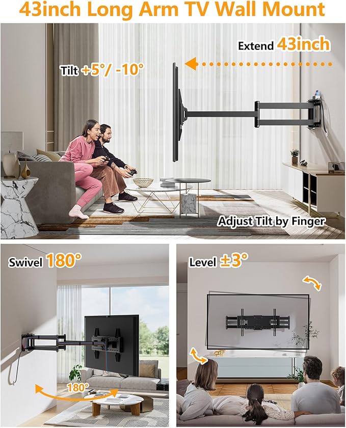 FORGING MOUNT Long Arm TV Wall Mount Swivel Tilt Full Motion Wall Bracket 43 - Image 5