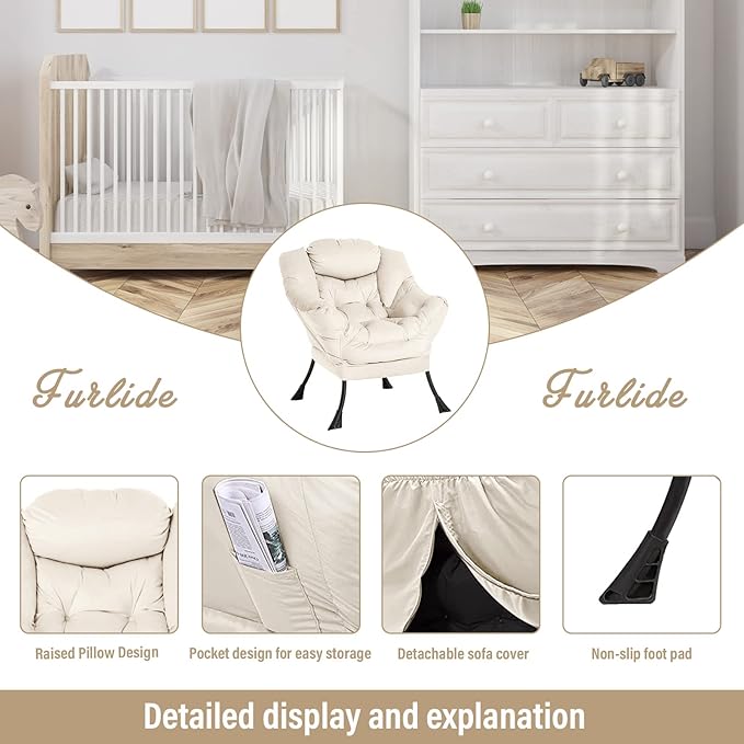 Lazy Chair with Ottoman, Modern Chair with Folding Footrest, Lounge Accent Chair - Image 4