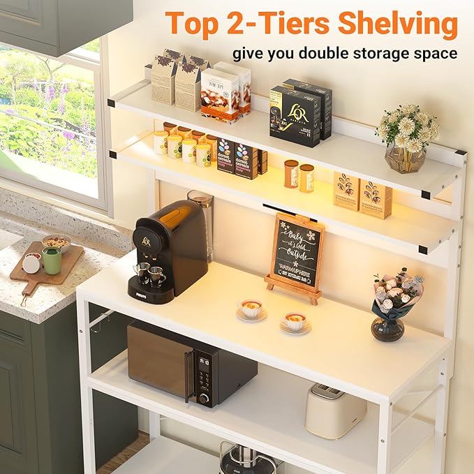 Aheaplus Bakers Rack with Power Outlet, Microwave Stand, 5 Tiers Coffee Bar - Image 6