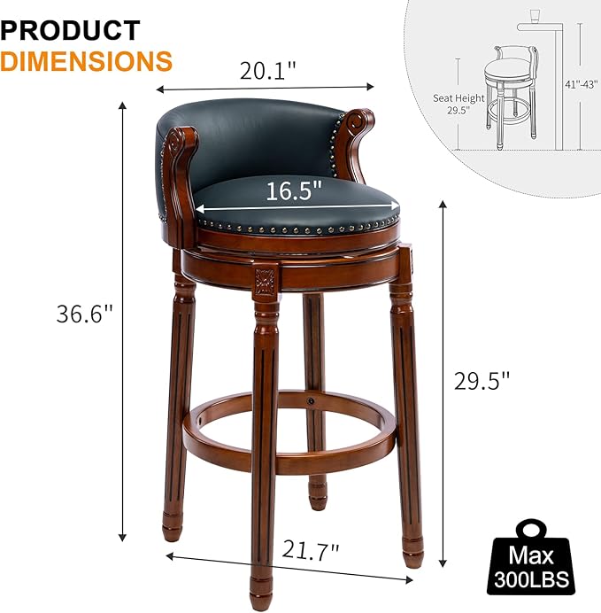 CozyRain Bar Stools Rubber Wood Counter Height Bar Stool Leather Upholstered - Image 3