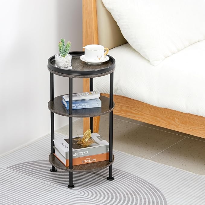 Small Round Side Table for Small Spaces, 3-Tier Round Accent Table Slim Side - Image 9