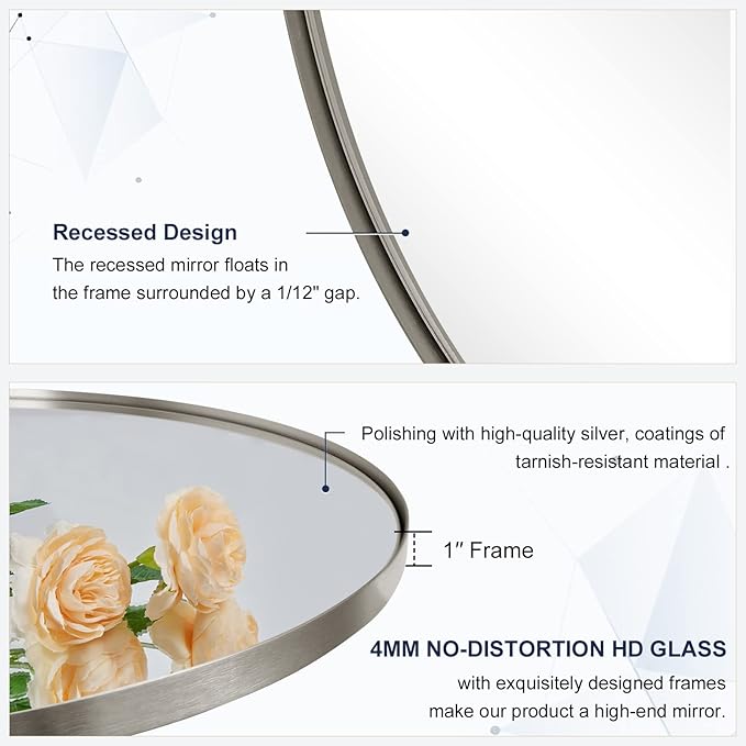 ANDY STAR Nickel Round Mirror, Sliver Circle Bathroom Mirrors in Stainless - Image 3