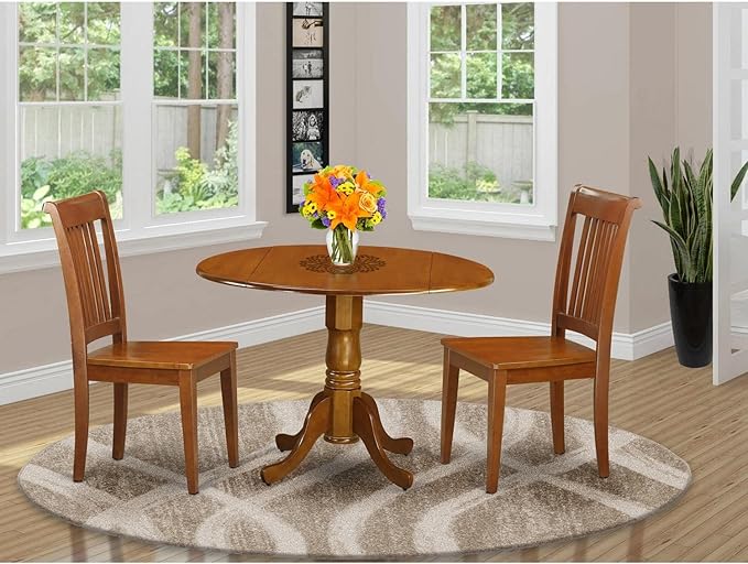 East West Furniture DLPO3-SBR-W 3 Piece Kitchen Table Set - Image 6