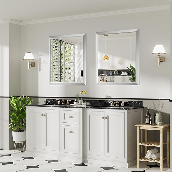 36x32 Inch Silver Bathroom Mirror - Image 4