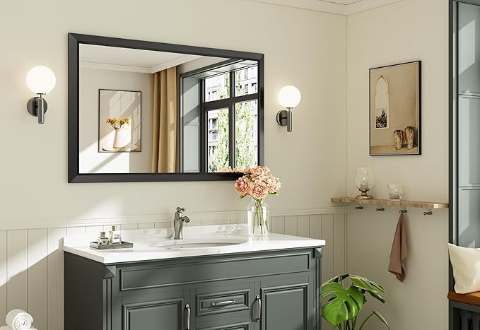 48x30 Inch Black Bathroom Mirror - Image 3