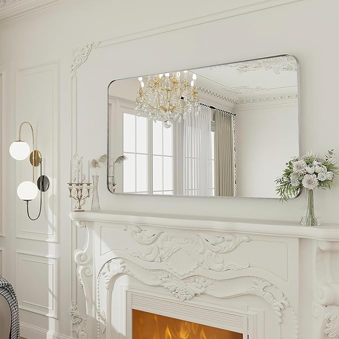 Brushed Nickel Bathroom Mirror, 24x40 Rounded Rectangle Mirror Modern Bathroom - Image 3