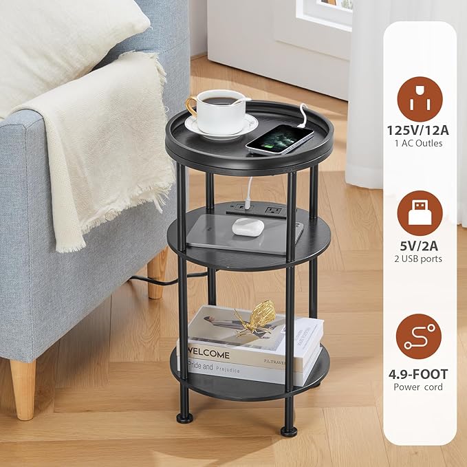 Small Round Side Table with Charging Station - Image 3