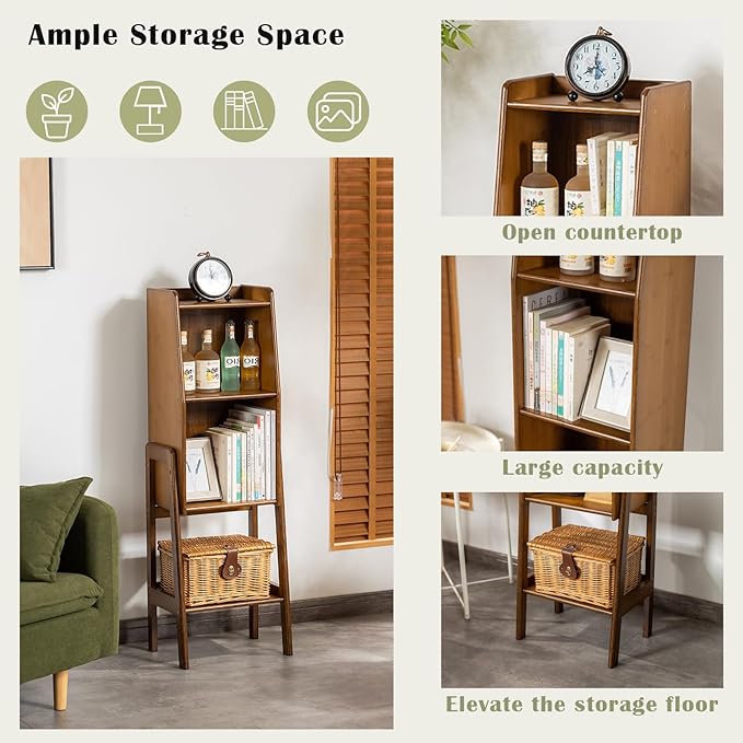3 Tier Bamboo Bookcase, Classical Modern Bookshelf, Dispaly Shelves, Bamboo - Image 4