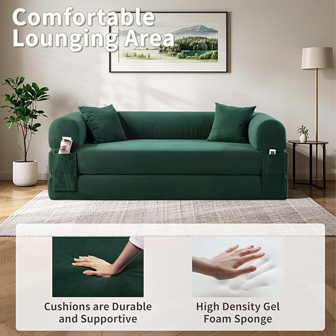 80" Convertible Sofa Bed, 3-in-1 Corduroy Folding Pull Out Couch - Image 4