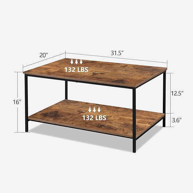SENIG Small Brown Rectangle Wood and Metal Coffee Table - Image 3