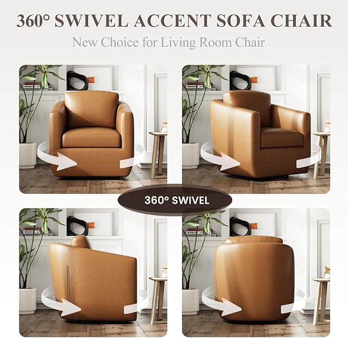 COLAMY 360° Swivel Accent Chair- Comfy Living Room Armchair No-Sag Foam & - Image 5