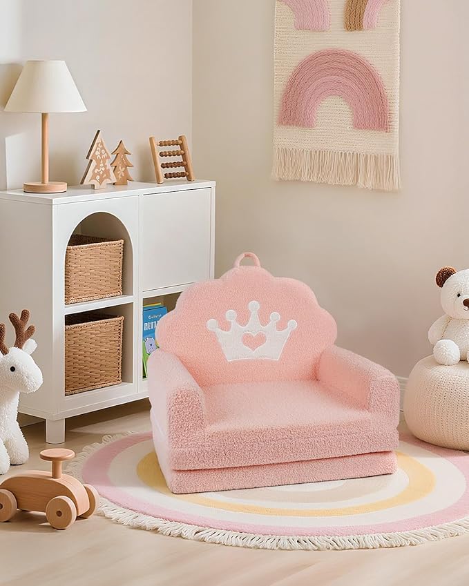 2-in-1 Kids Couch Fold Out, Soft Teddy Sherpa Toddler Couch - Image 6