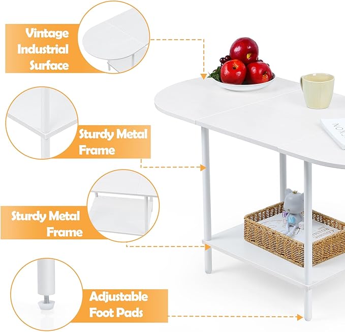 White Coffee Tables for Living Room, 2-Tier Small Coffee Table Industrial - Image 4