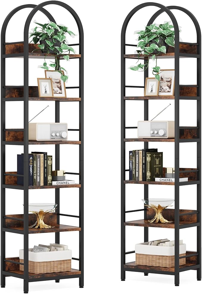 LITTLE TREE Bookshelf Set 2, Skinny 78.7 Inches Tall Arched Bookshelf, 6 Tiers by LITTLETREE