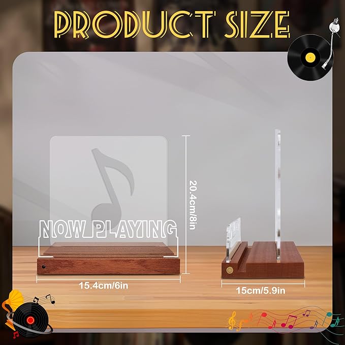 Now Playing Vinyl Record Stand Desktop, Light up Record Holder, Wooden Acrylic - Image 5