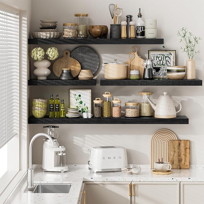 Heimlove 36 Inch Wall Shelf Bathroom Shelves Set of 2, Wall Mounted Shelves - Image 7