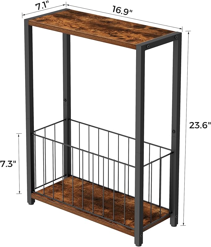 Narrow Side Table with Magazine Holder, Skinny End Table Perfect - Image 6
