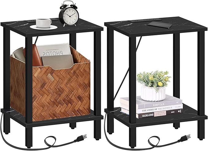 TUTOTAK End Table with Charging Station, Small Side Table, Nightstand Bedside by WelcometotheTUTOTAKHome