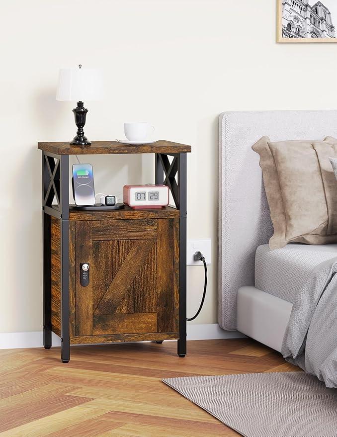 Wooden Nightstand with Lock, Bed Side Table with Drawers, Bedside Table with - Image 4