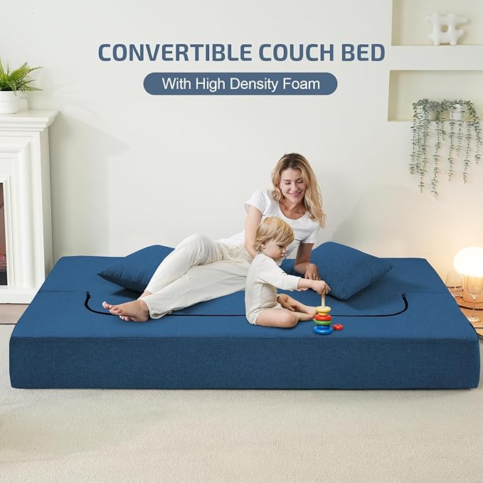 2-in-1 Folding Sofa Bed with Pillows - Image 3
