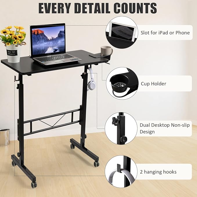 SIDUCAL Standing Desk Adjustable Height, Small Mobile Table - Image 5