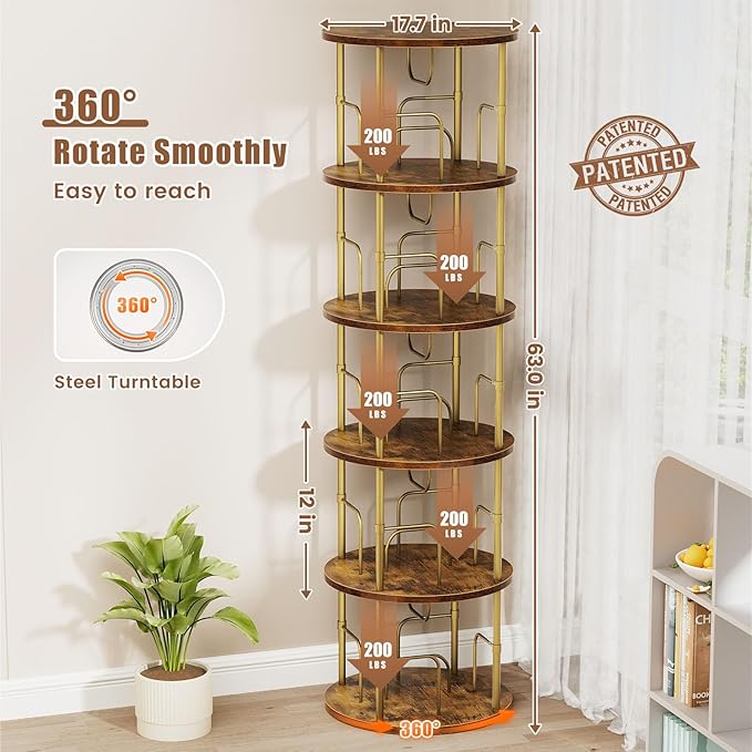 5 Tier Rotating Bookshelf, 360 ° Display Stackable Spinning Bookshelf Tower - Image 2