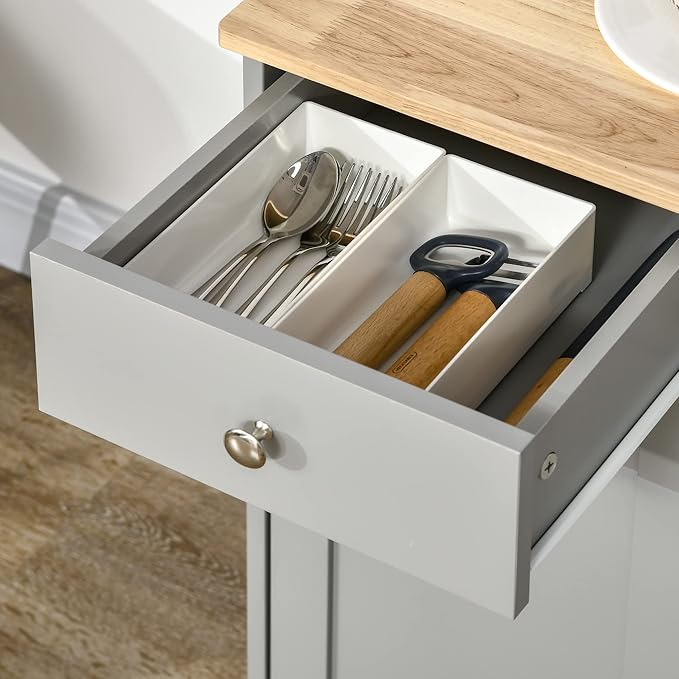 HOMCOM Sideboard with Solid Wood Countertop, Modern Kitchen Storage Cabinet - Image 8