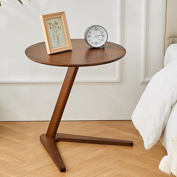 CozyDH Round End Table, Solid Wood C Shape Round Side Table, Walnut Coffee by CozyDHDuvetCover