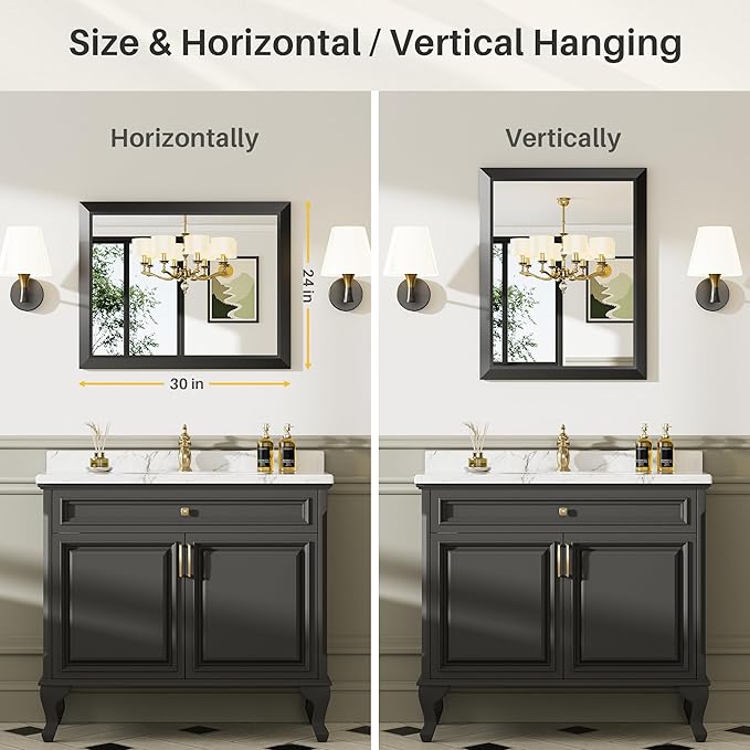 24x30 Inch Black Bathroom Mirror - Image 6