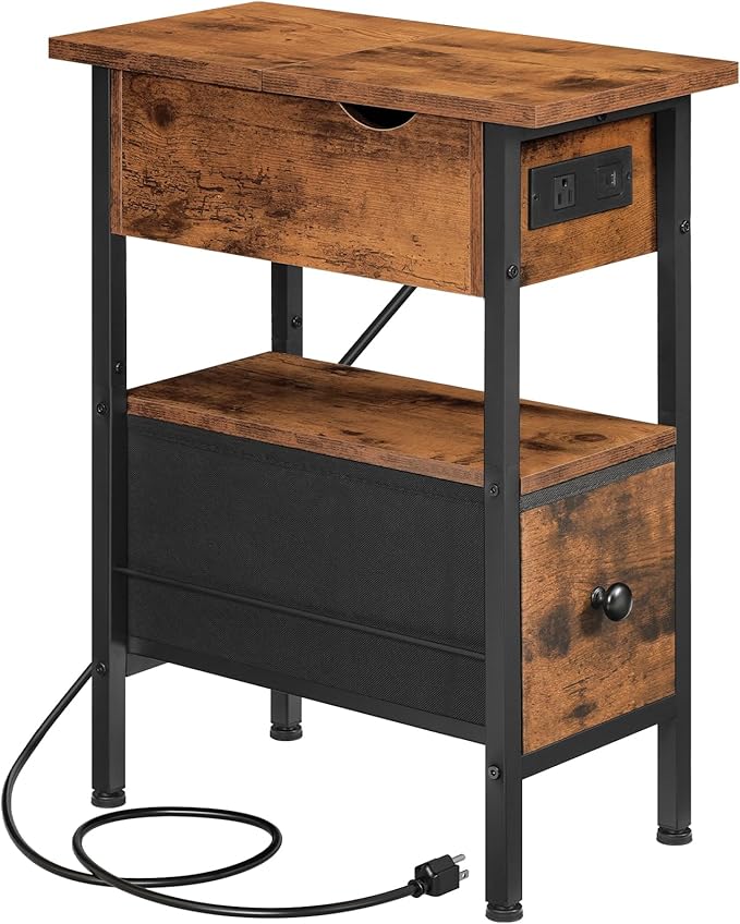 HOOBRO End Table with Charging Station, Flip Top Narrow Side Table with Storage by HOOBRO