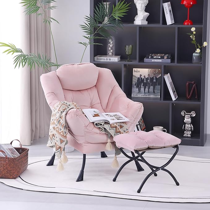 Lazy Chair with Folding Ottoman, Modern Accent Lounge Armchair with Armrests - Image 7