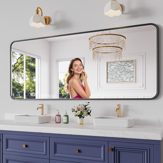 Koonmi Metal Framed Bathroom Mirror, High-Definition Tempered Glass Bathroom by KOONMI