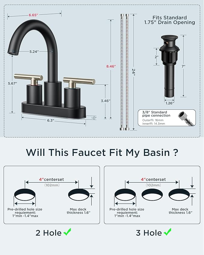 FORIOUS 4 Inch Centerset Bathroom Sink Faucet Black and Brushed Nickel - Image 9