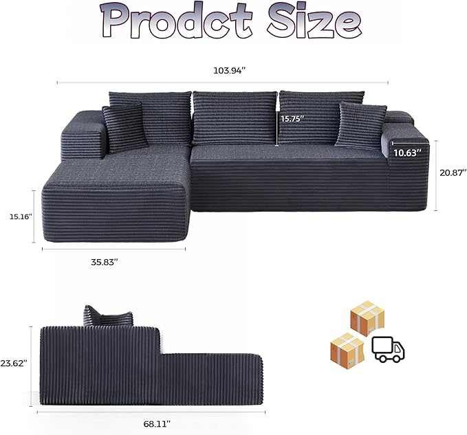 Cloud Sectional Couch, 104”L-Shape Large Oversized Sofa - Image 2