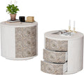 COSIEST Bedside Table Set of 2, Wood Nightstand 3 Drawers, Farmhouse Round End by COSIEST