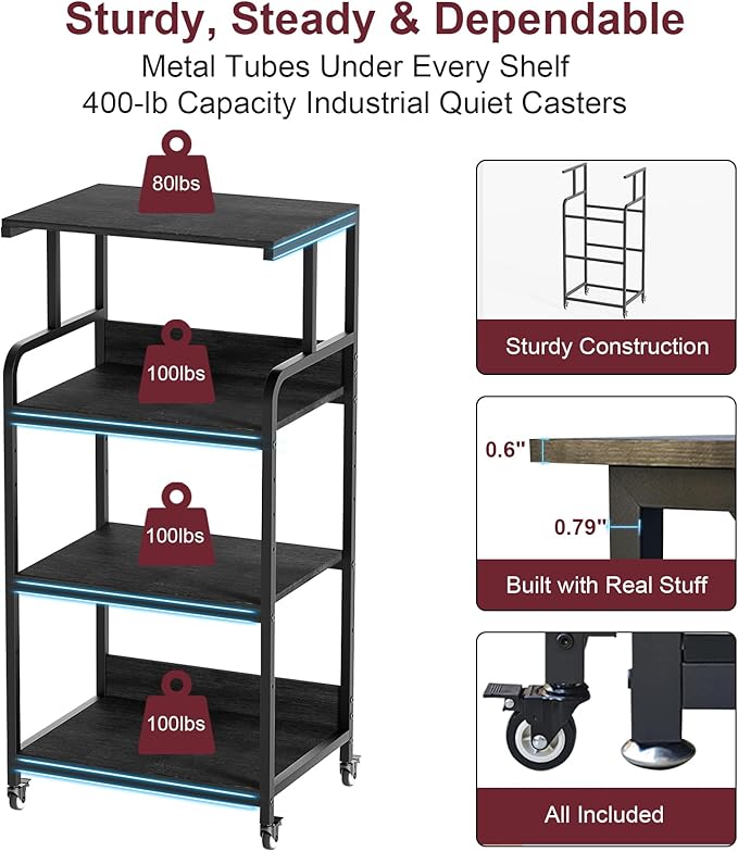 4 Tier Printer Stand with Storage Shelf, Large Tall Printer Table - Image 3