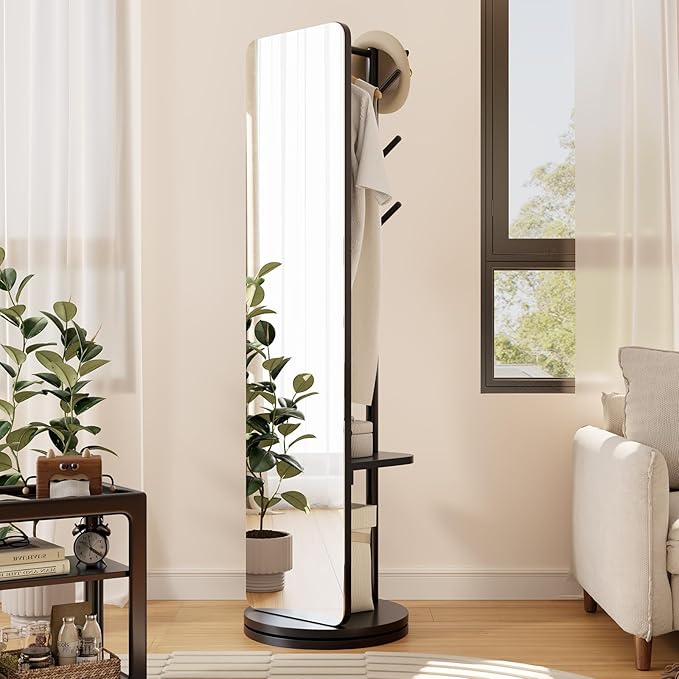 70"x16"Full Length Mirror with Stand, Coat Rack with Mirror, Solid Wood Floor - Image 9