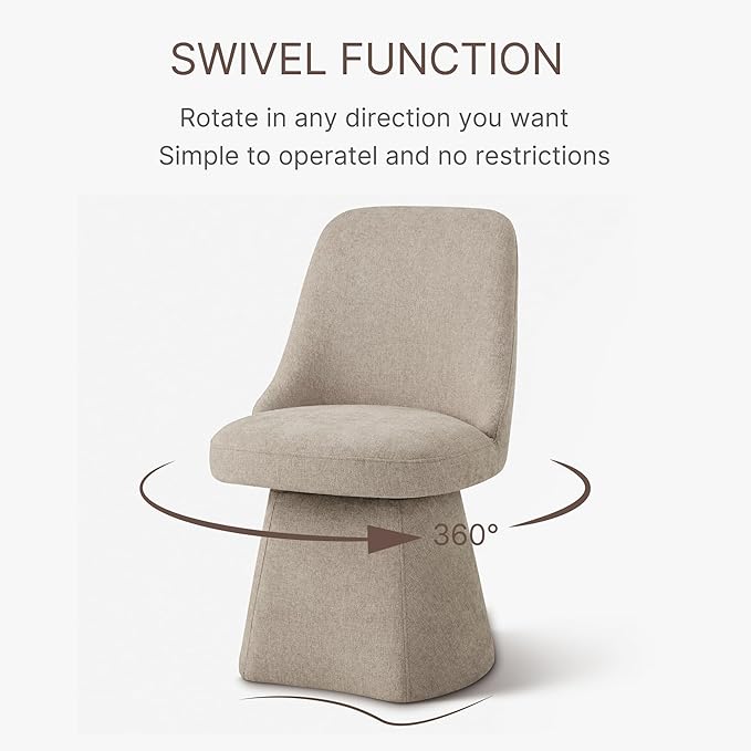 Swivel Dining Chair Mid Century Modern DeskChair High Back Upholstered Linen - Image 5