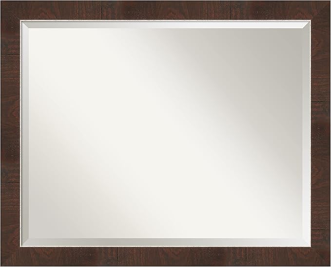 Amanti Art Brown Wall Mirror 25x31 Wildwood Brown Narrow Rectangle Bathroom by AmantiArt