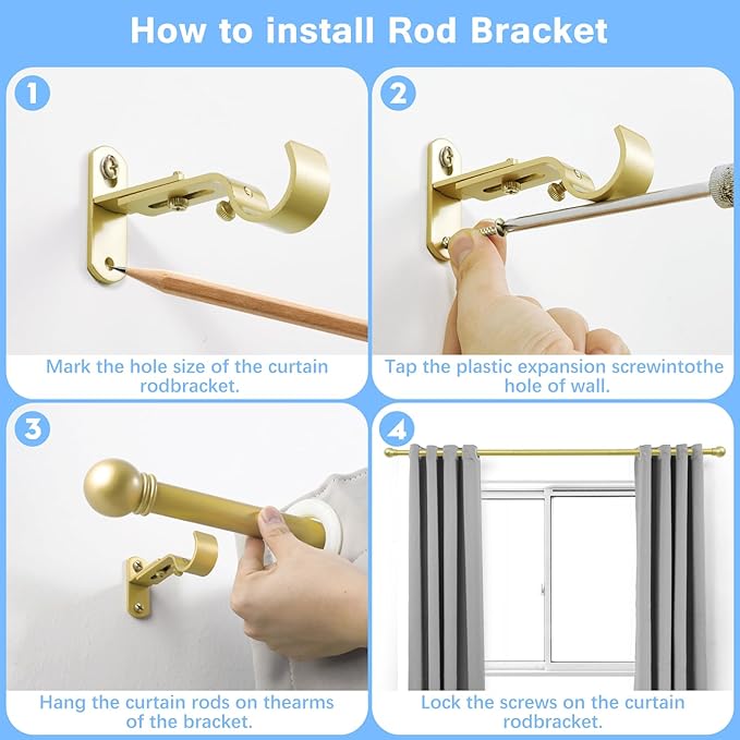 Curtain Rods for Windows 16 to 136 Inches, Curtain Rod Max Adjustable Length of - Image 5
